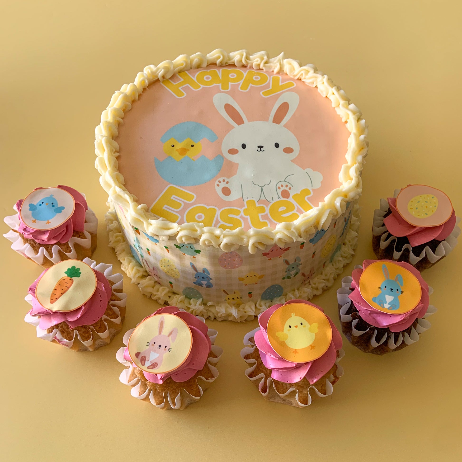 Easter edible cake topper bundle with cupcake toppers and cake wrap Perth WA