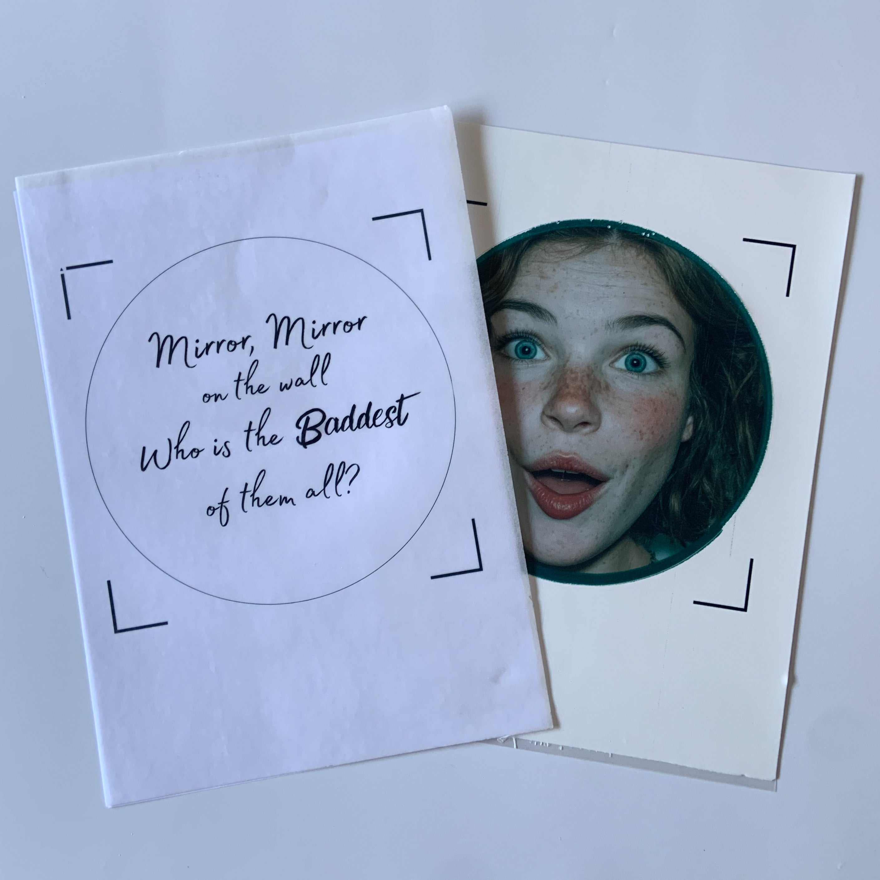 Custom burn-away cake topper - Mirror Mirror on the wall photo reveal design