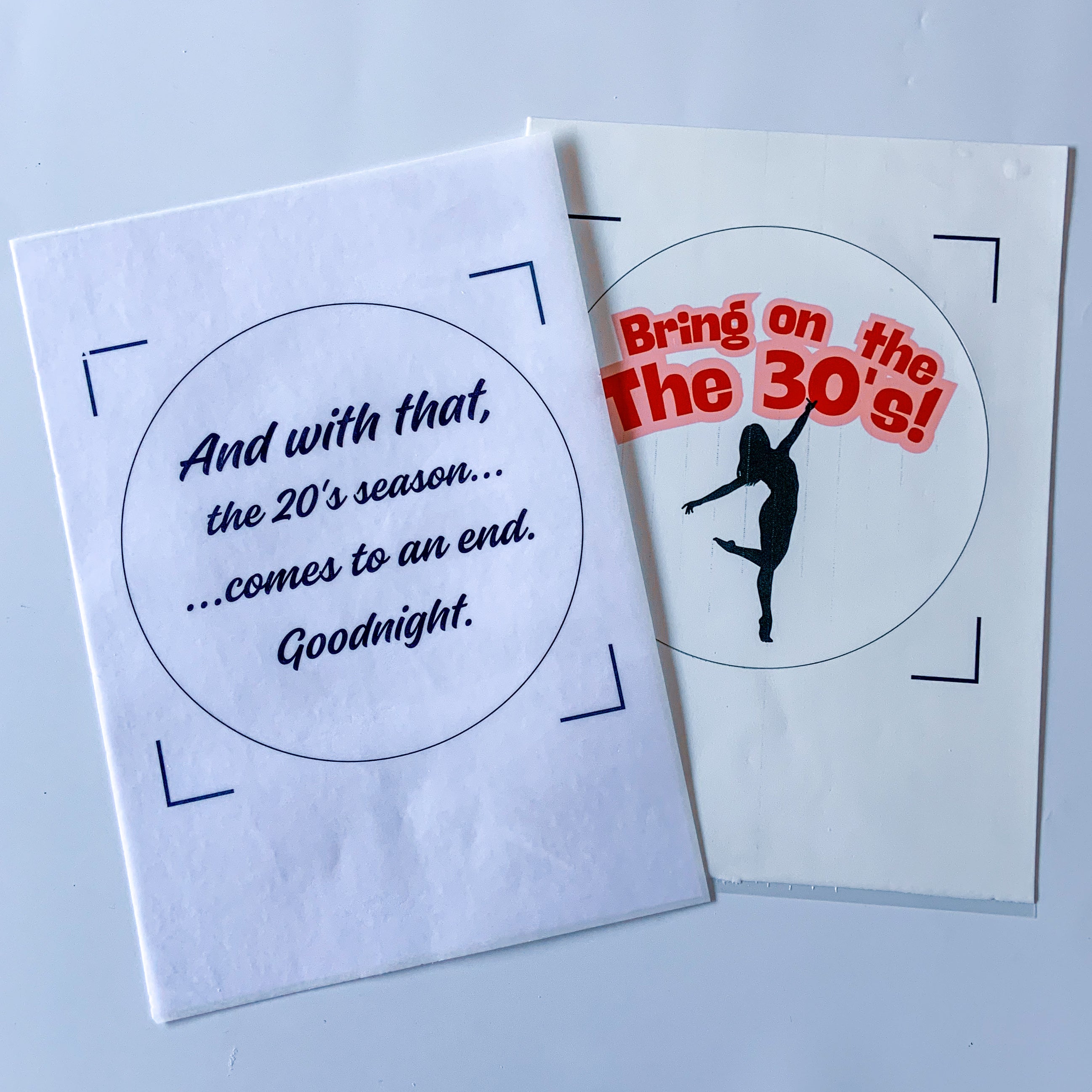 Custom burn-away cake topper - 30th birthday farewell to the 20s design