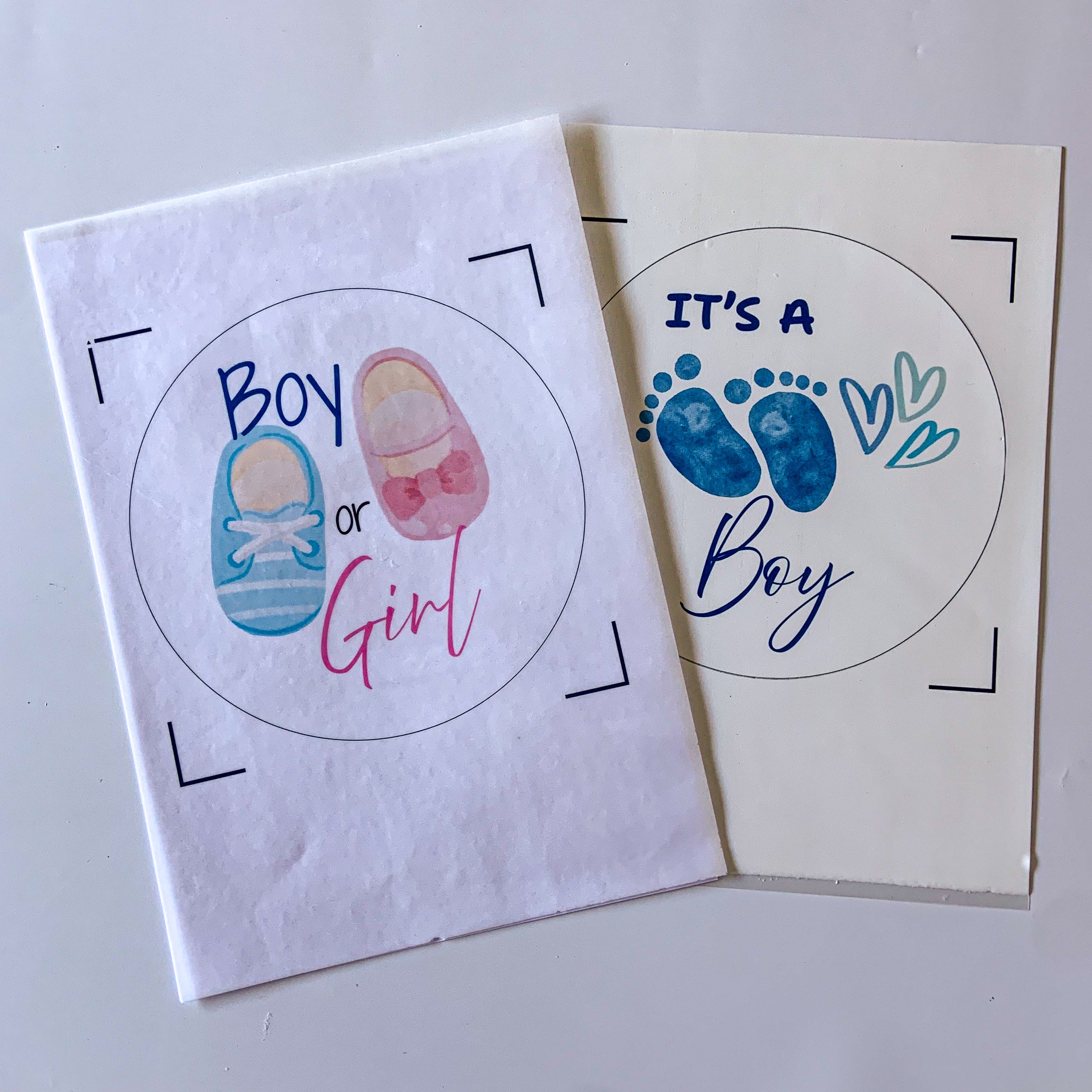 Custom burn-away cake topper - gender reveal design