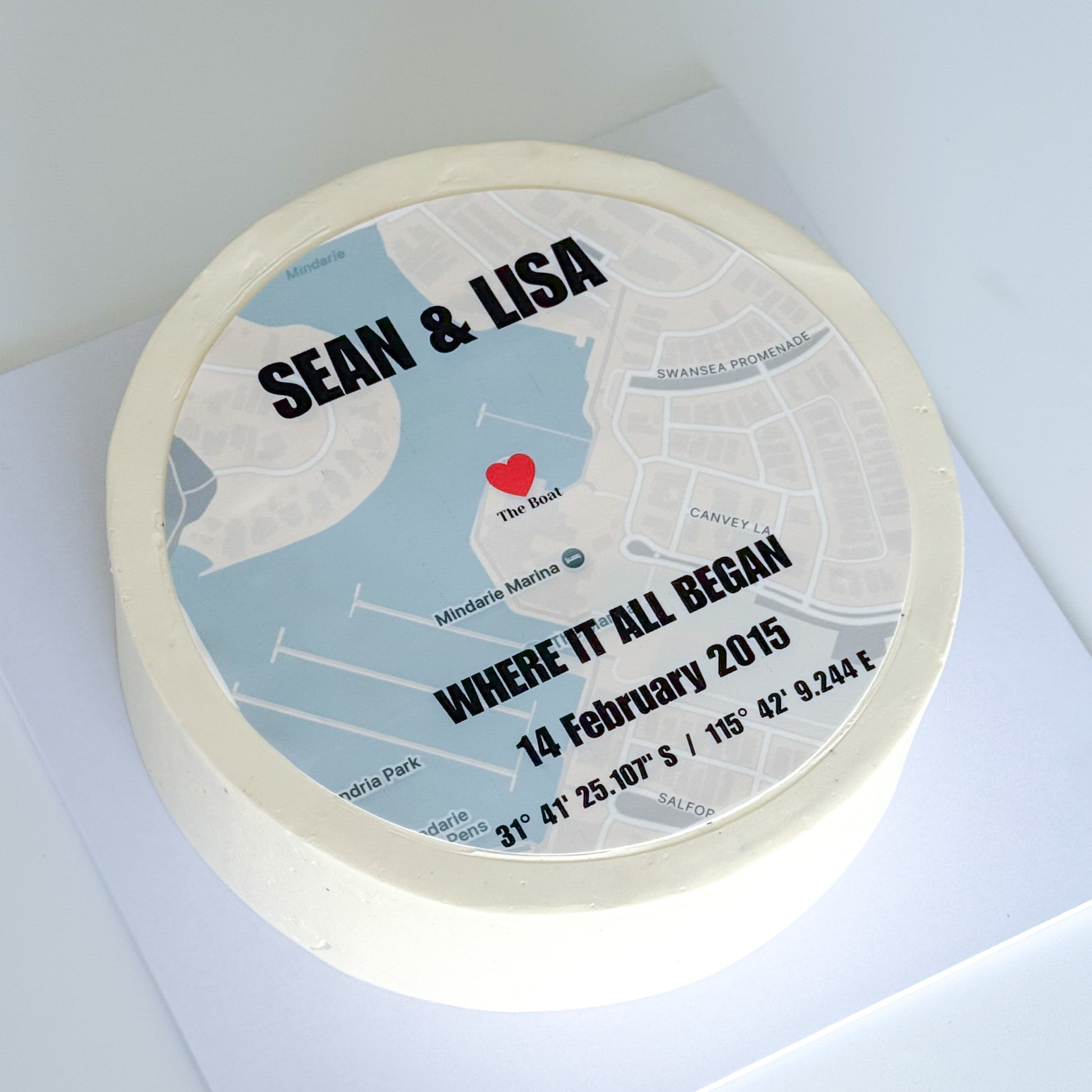 Custom coordinates map cake topper anniversary wedding Australia