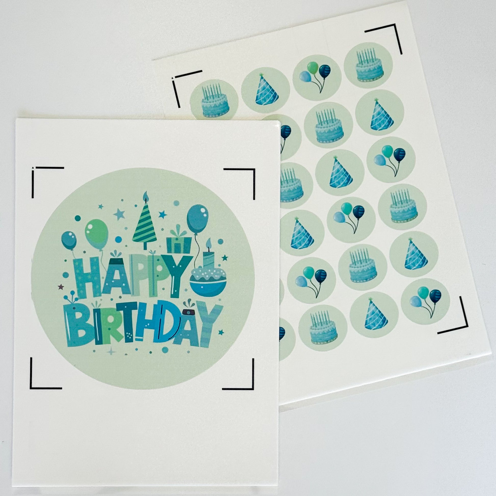 Pre-cut Modern Green/Blue Edible Image Cake & Cupcake Topper