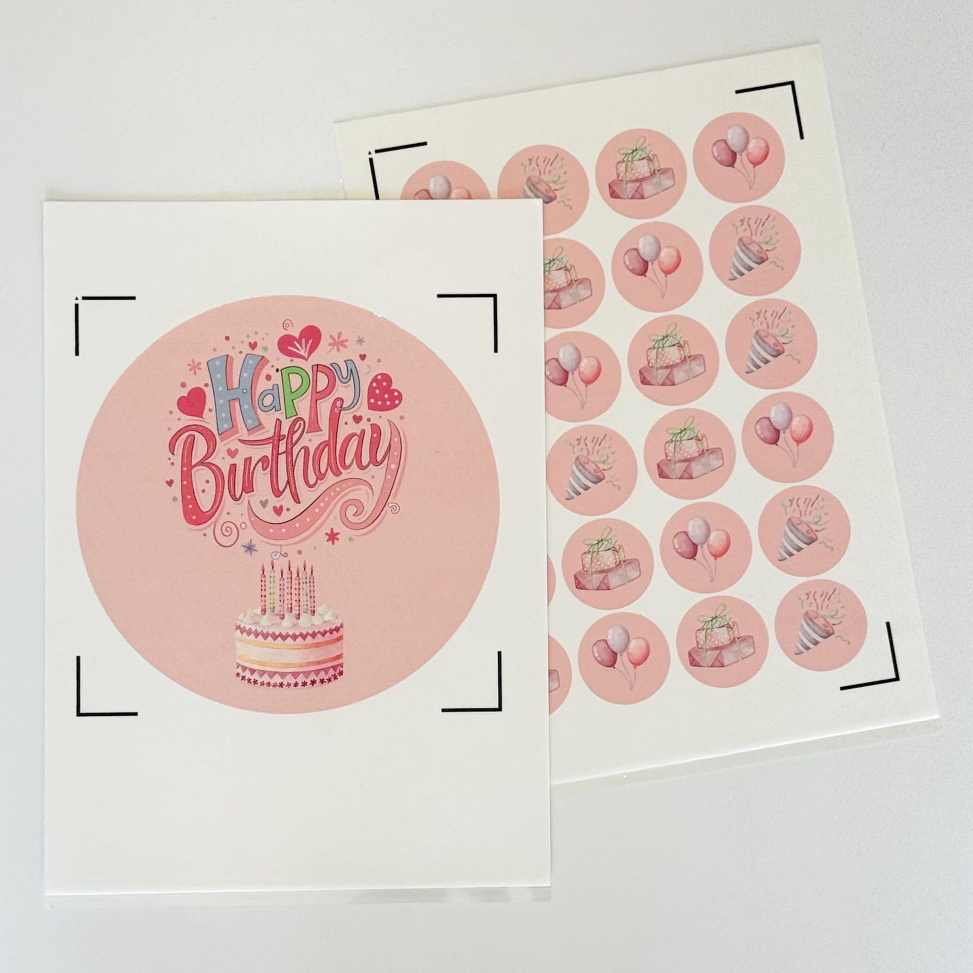 Pre-cut Modern Red/Pink Edible Image Cake & Cupcake Topper