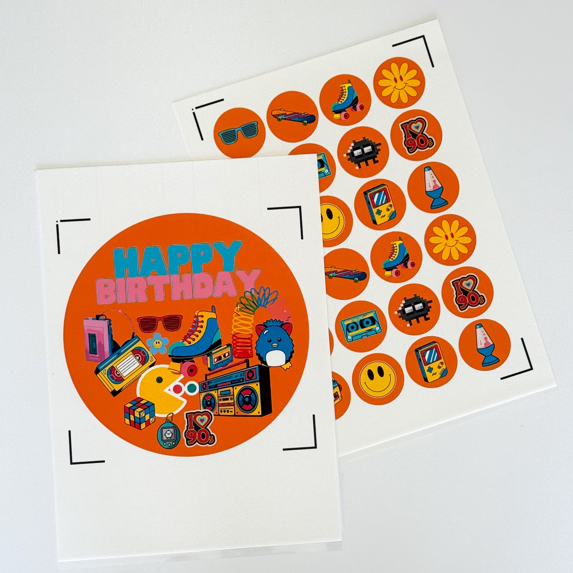 Pre-cut Retro Orange Edible Image Cake & Cupcake Topper