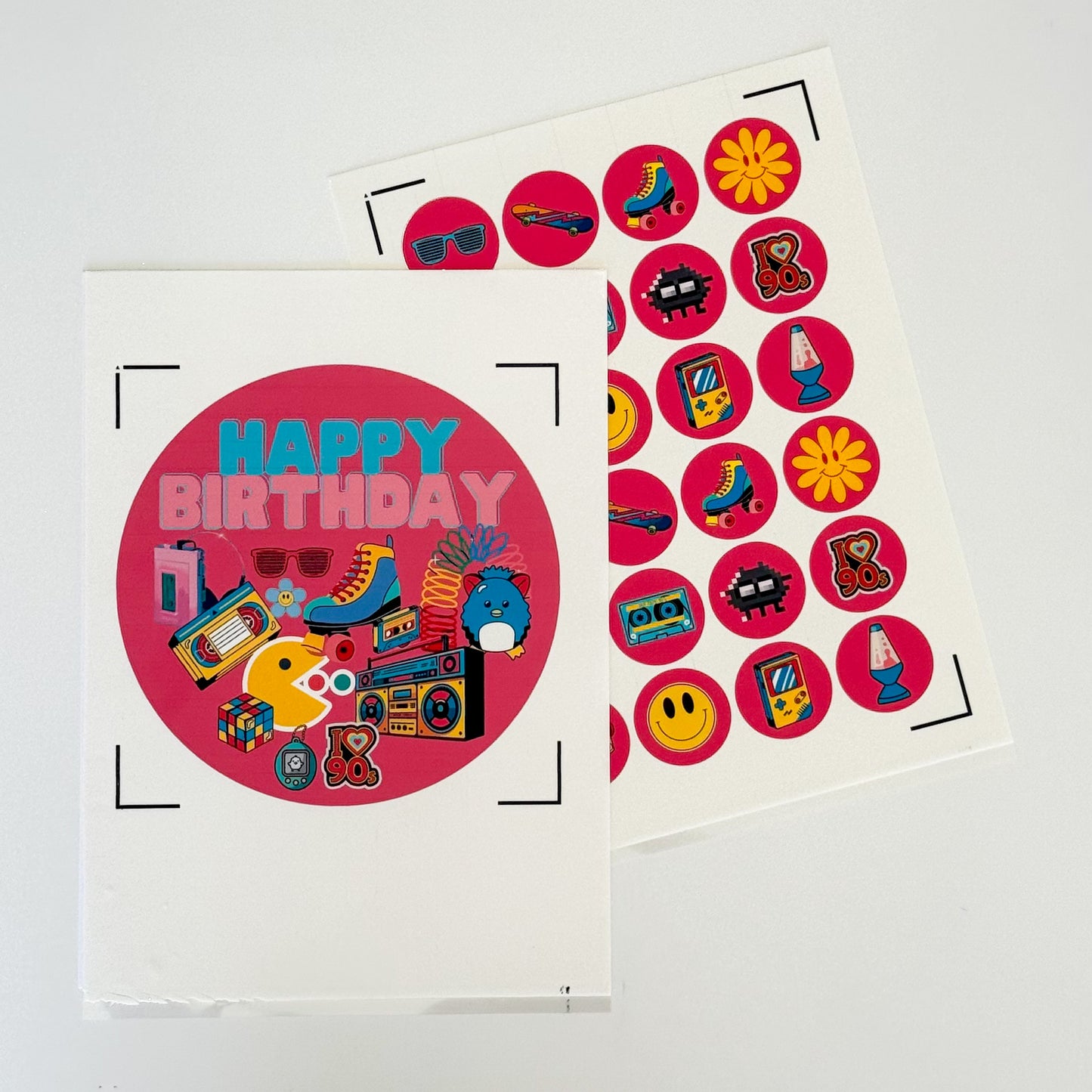 Pre-cut Retro Pink Edible Image Cake & Cupcake Topper