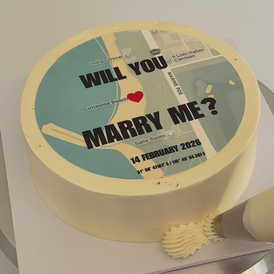 Custom map burn-away cake topper proposal reveal Perth WA