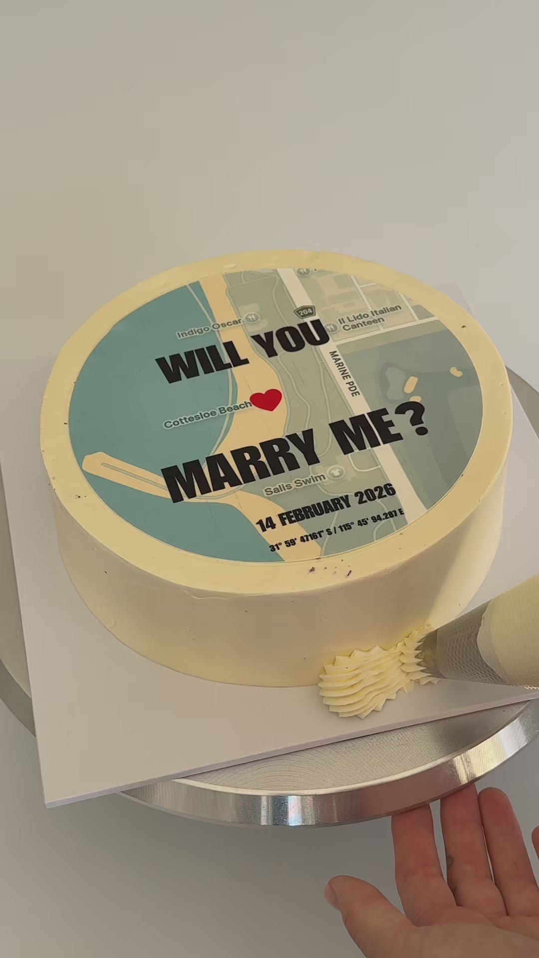 Custom map burn-away cake topper proposal reveal Perth WA